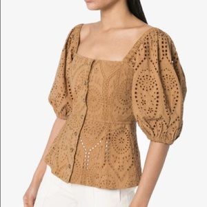 GANNI Broderie Anglaise Puff Sleeve Top